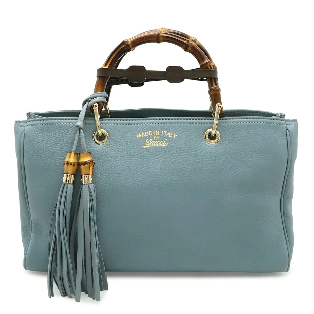 Gucci Bamboo Shopper Leather Handbag Tote Bag Shoulder strap Blue